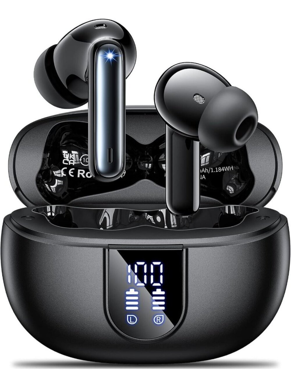 Wireless Black HiFi Stereo Noise Canceling 42Hs Playtime Bluetooth 5.3 Earbud